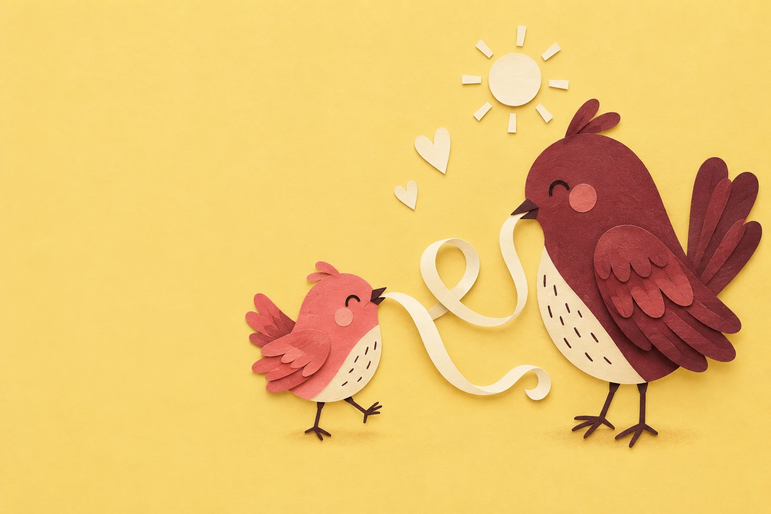 Paper birds connected by a joyful thread